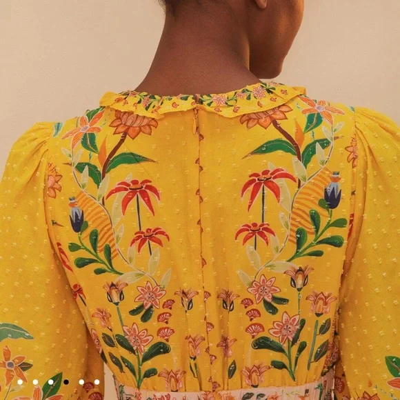 FARM RIO Mixed Delicate Flowers Long Sleeve Maxi Dress